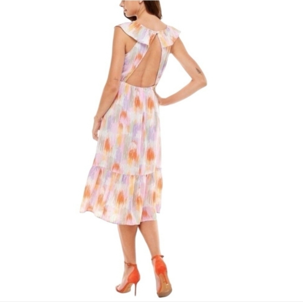 NWT COLLECTIVE CONCEPTS MIDI DRESS MULTICOLOR SIZE MEDIUM RUFFLES OPEN BACK - Picture 2 of 14